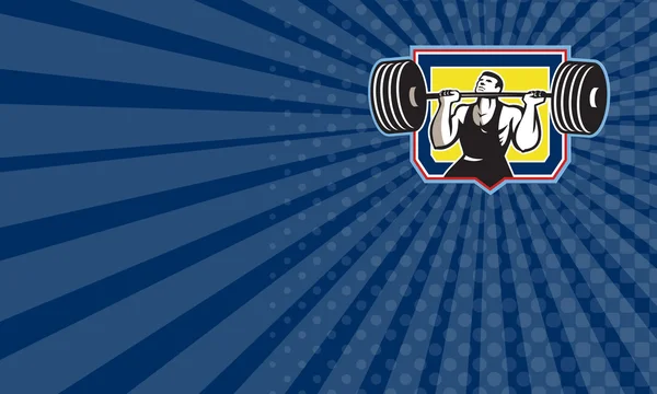 Business card Weightlifter Lifting Heavy Barbell Retro — ストック写真