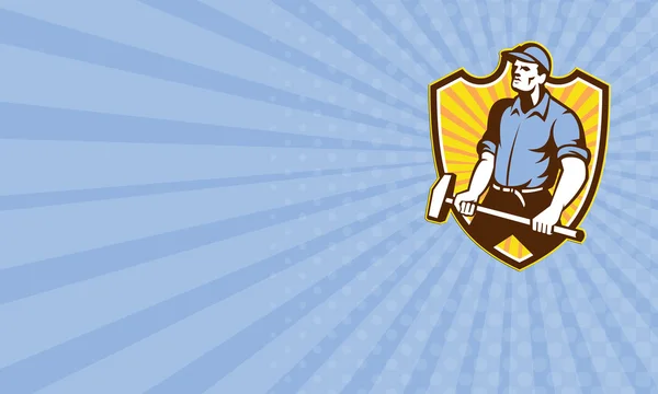 Tarjeta de visita Worker Wielding Sledgehammer Crest Retro — Foto de Stock