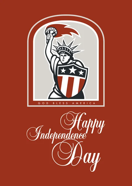 Independence Day Greeting Card-Statue of Liberty With Flaming Torch Shield — Stok fotoğraf