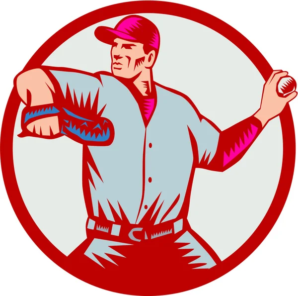Бейсбол Пітчер Кидання кульового кола Сторона Вудрук — стоковий вектор