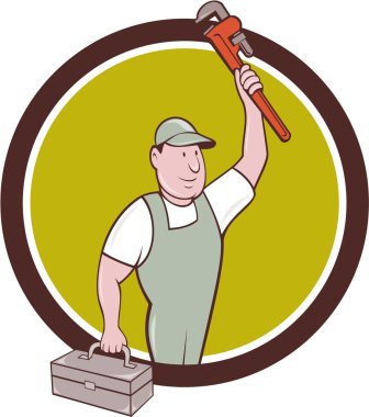 İngiliz anahtarı daire karikatür yükselterek tesisatçı araç kutusu