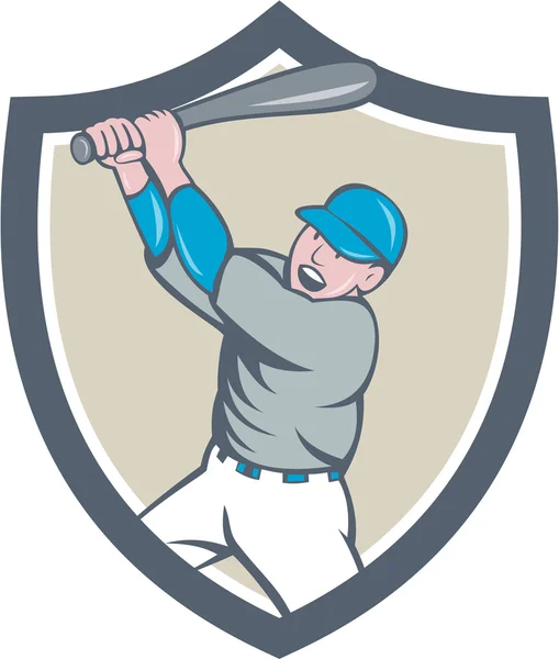 Amerikanischer Baseballspieler schlägt Homer Wappen Karikatur — Stockvektor