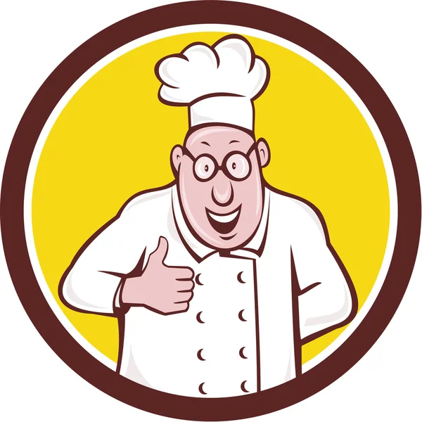 Chef Cook Polegares Círculo Cartoon — Vetor de Stock
