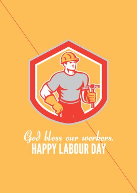 Labor Day Greeting Card Builder Carpenter Hammer Shield 