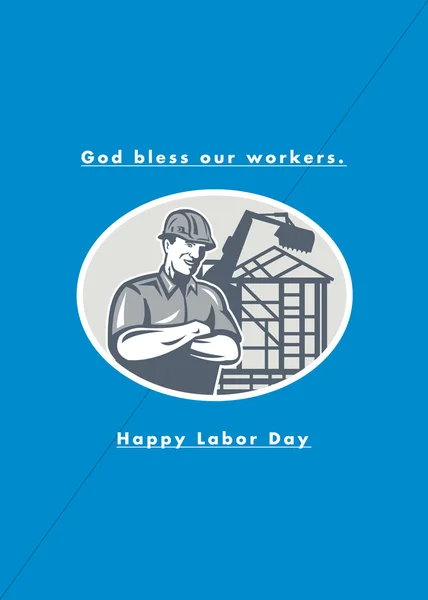 Labor Day Greeting Card Builder Houseframe Crane — Stockfoto