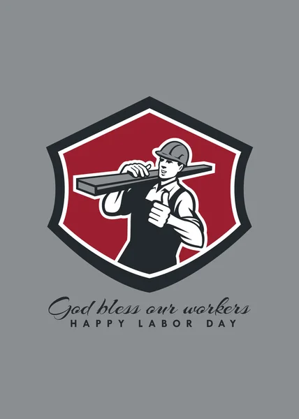 Labor Day Greeting Card Carpenter Lumber Thumbs Up — Stockfoto