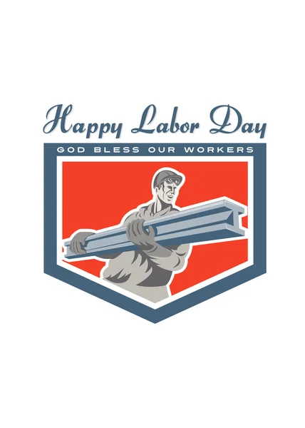 Labor Day Greeting Card Construction Worker I-Beam — Stockfoto