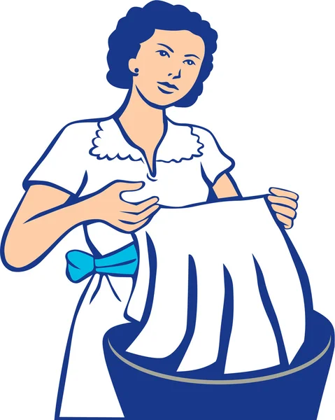 Housewife Washing Laundry Retro — Stock Vector