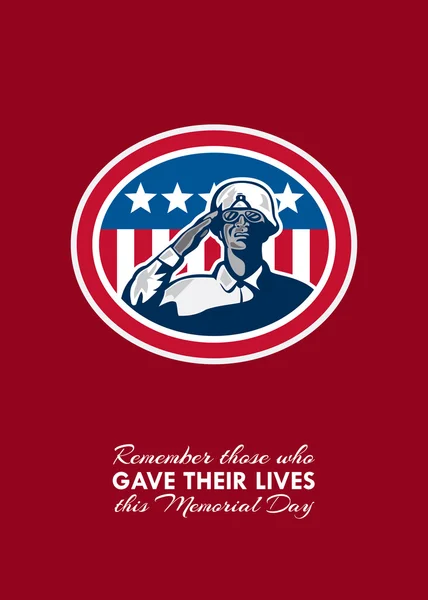 Anma Günü tebrik kartı Afrikalı-Amerikalı asker selamı bayrak — Stok fotoğraf