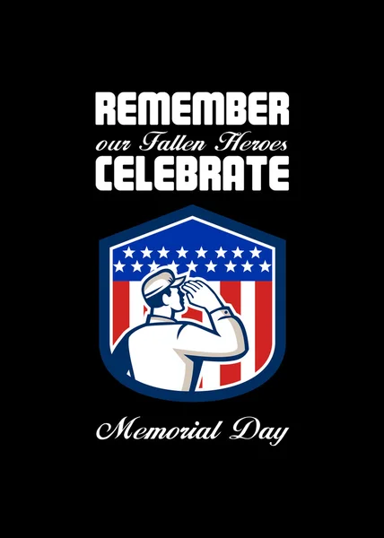 Memorial Day üdvözlőlap amerikai katona tisztelegve zászló — Stock Fotó
