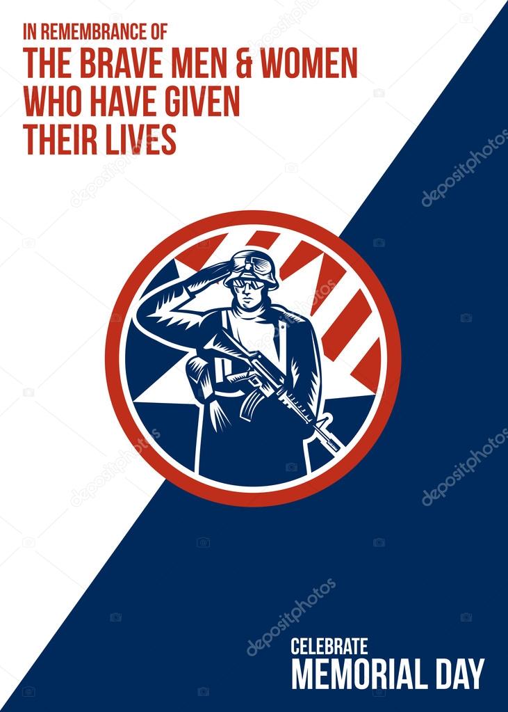  Memorial Day Greeting Card American Soldier Salute Holding Rifle
