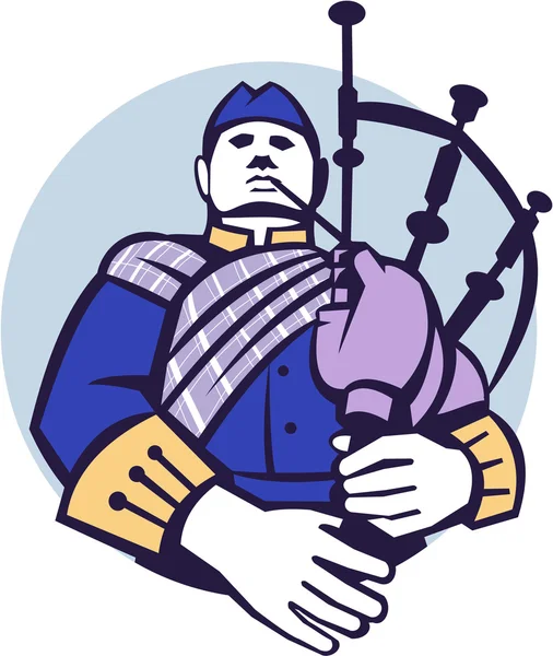 Scotsman Bagpiper jugador círculo retro — Vector de stock