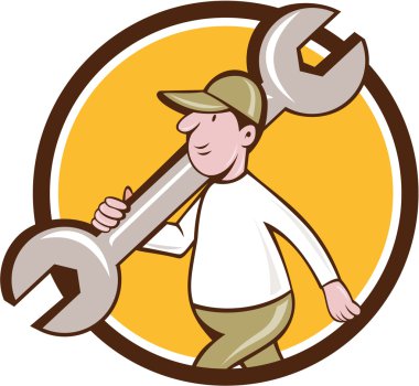 Mekanik İngiliz anahtarı daire karikatür yürüyüş
