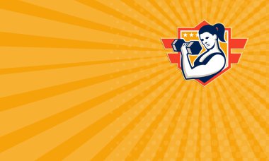 Business card Woman Lifting Lifting Dumbbell Retro