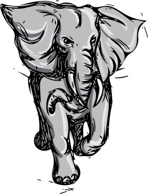 Elephant Rampaging Isolated Drawing