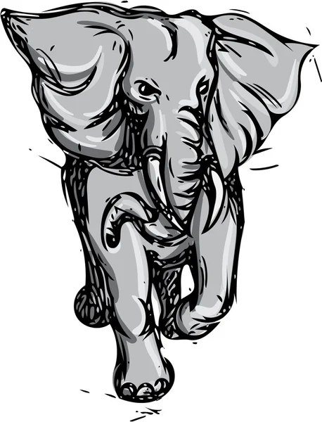 Elephant Rampaging Isolated Drawing — Stock vektor