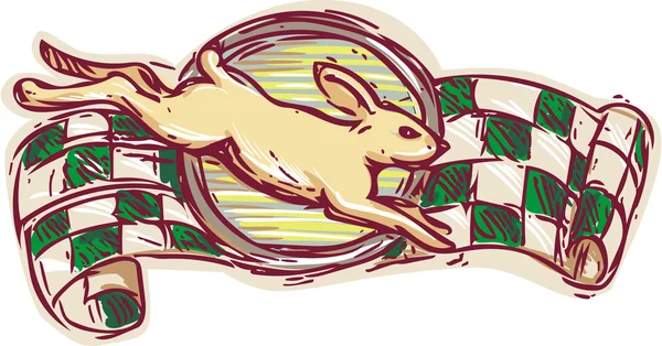 Rabbit Jumping Racing Flag Drawing — Stok Vektör