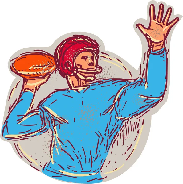 Football americano quarterback lancio palla disegno — Vettoriale Stock