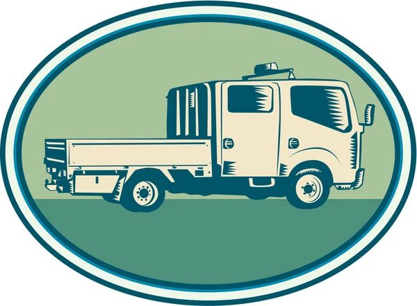 Podwójna kabina Pick-up Truck owalne drzeworyt — Wektor stockowy