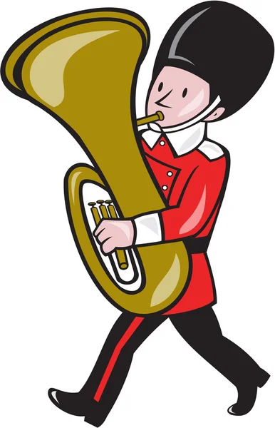 Brass Band Member Playing Tuba Cartoon — Stock Vector