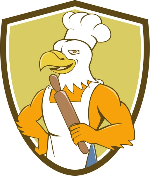 Calvo águila Baker Chef Rolling Pin cresta de dibujos animados — Vector de stock