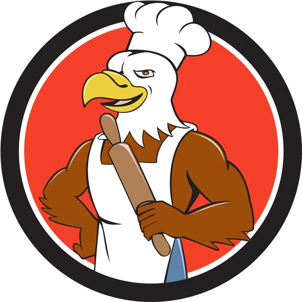 Bald Eagle Baker kock brödkavel cirkel Cartoon — Stock vektor