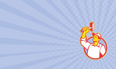 Business card Worker Wielding Hammer Retro