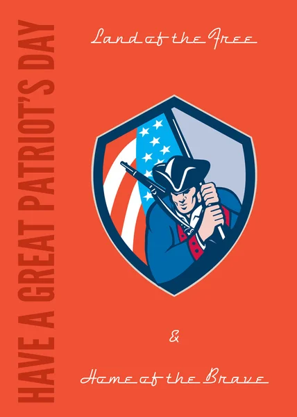 Patriots Day Greeting Card American Patriot Brandishing Flag — стокове фото