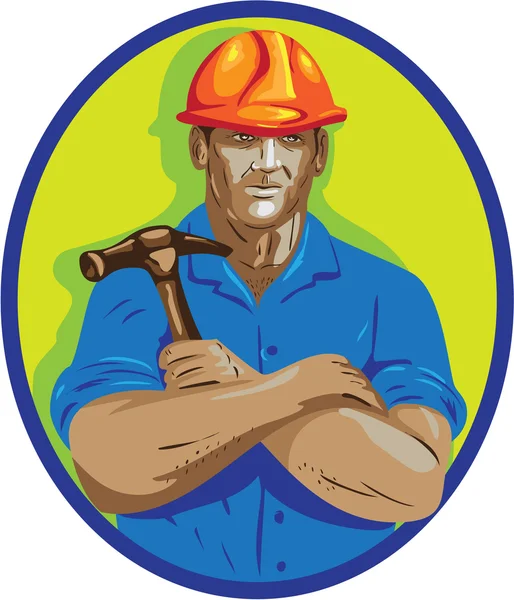 Construction Worker Foreman Arms Crossed WPA — Stock Vector