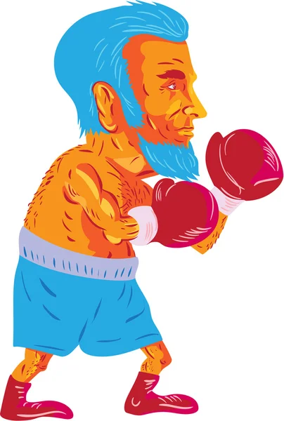 Boxeador barbudo de dibujos animados de boxeo WPA — Vector de stock