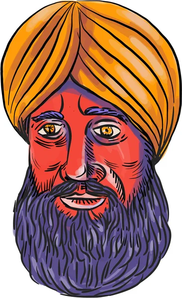 Sikh Turban Beard Watercolor — Stock Vector