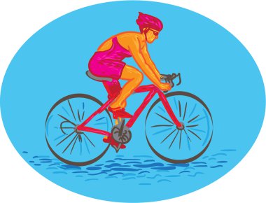 Female Cyclist Riding Bike Drawing