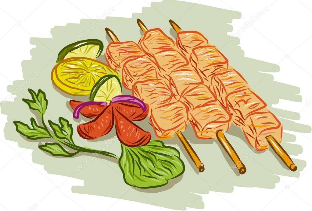 Chicken Kebabs Vegetables Drawing