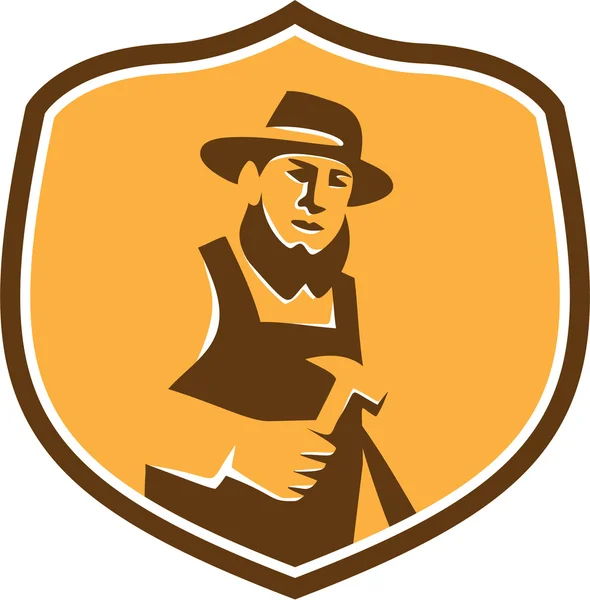 Amish Carpenter Holding Hammer Crest Retro — Διανυσματικό Αρχείο