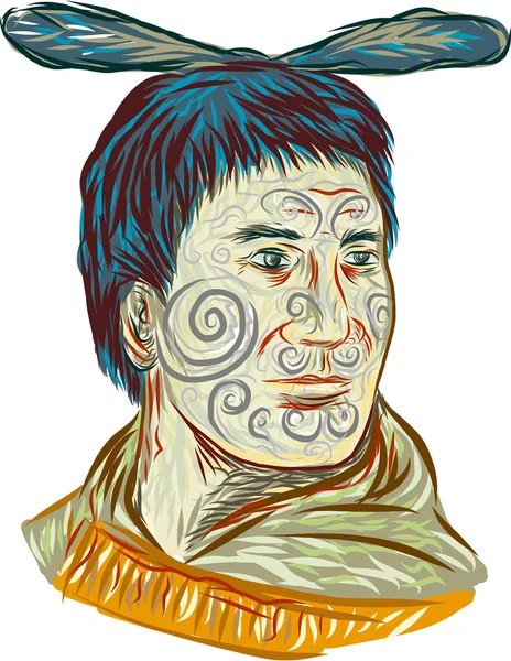 Dessin de tête de guerrier chef maori — Image vectorielle