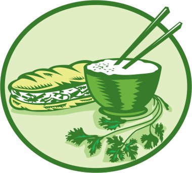 Banh Mi Rice Bowl Coriander Circle Retro clipart
