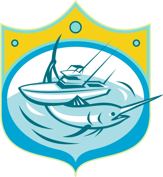 Blue Marlin połowów czarter łodzi Retro — Wektor stockowy
