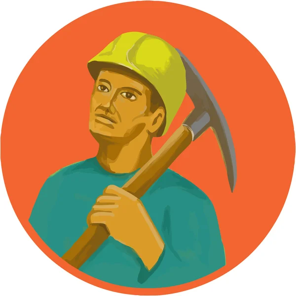 Coal Miner Pick Axe Circle Acuarela — Vector de stock