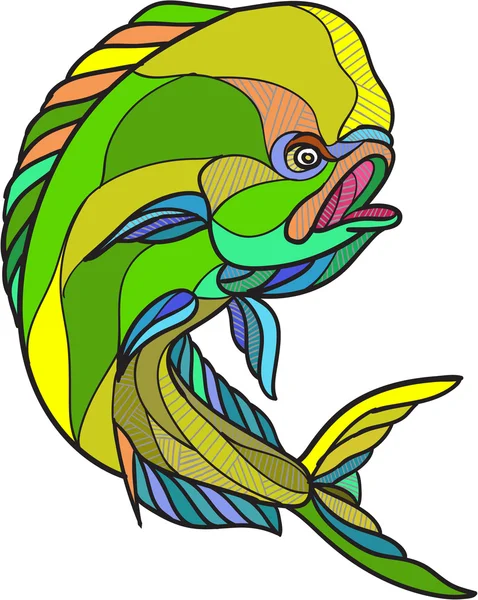 Dibujo de peces delfín Mahi-Mahi Dorado — Archivo Imágenes Vectoriales