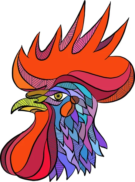 Gallo de pollo cabeza lado dibujo — Vector de stock