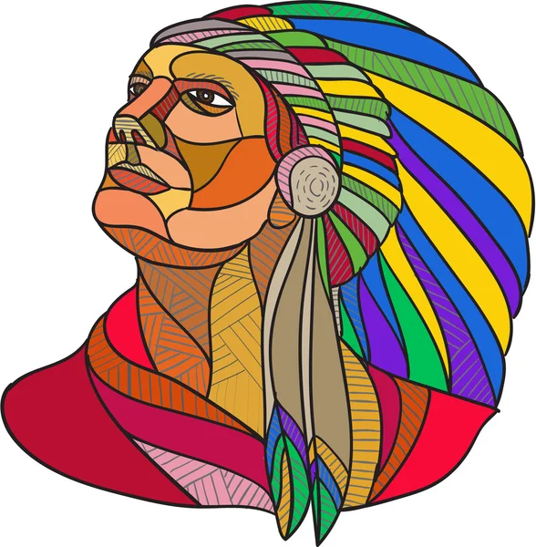 Native American Indian Chief Headdress Drawing — Stock Vector