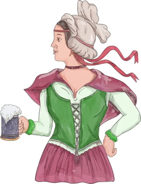 Barmaid allemand servant de l'aquarelle de bière — Image vectorielle