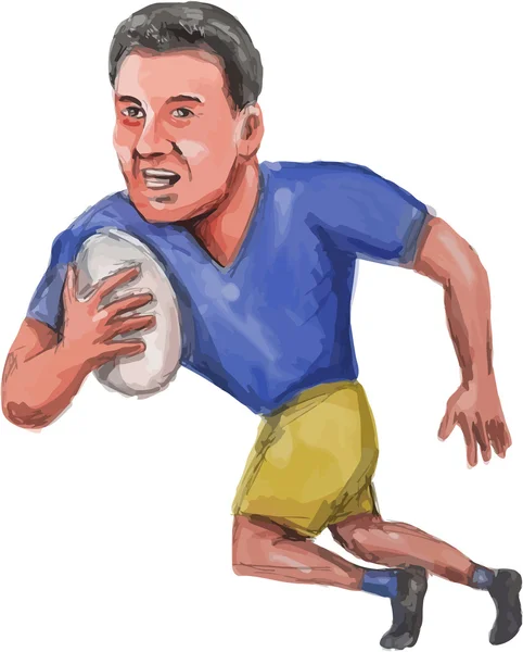 Rugby-Spieler läuft Ball-Karikatur — Stockvektor
