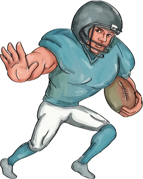 American Football Player Stiff Arm  Caricature — Stock Vector