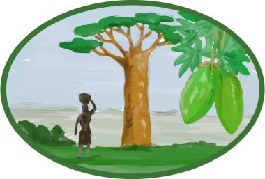 Baobab ağacı ve meyve suluboya