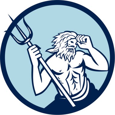 Poseidon Trident Circle Retro clipart