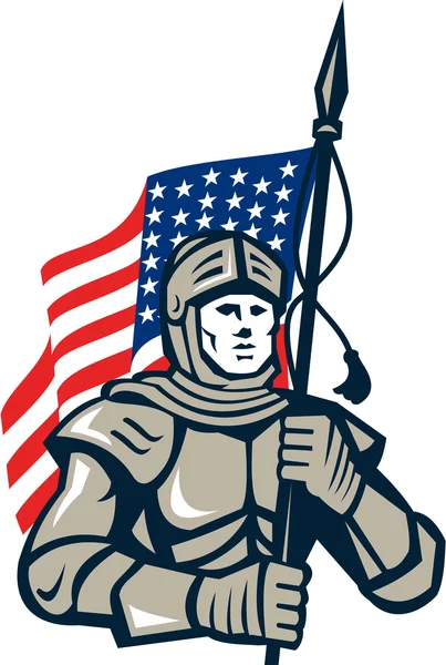 Knight Holding USA Flag Retro — Stock Vector