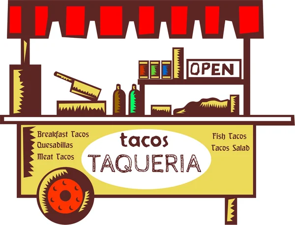 Taco стояти Taqueria стенд Woodcut — стоковий вектор