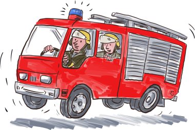 Red Fire Truck Fireman Caricature clipart