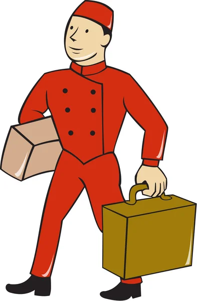 Bellboy Bellhop Carry Luggage Cartoon — Stock Vector